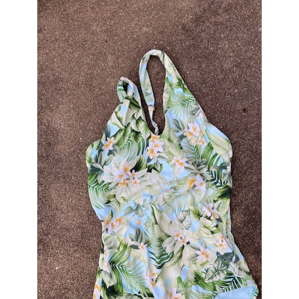 Tommy Bahama Womens Tropical Floral Palm Halter One Piece Swimsuit Blue Green 10 - Picture 3 of 9